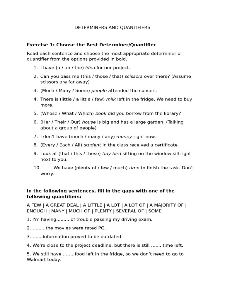 Determiners and Quantifiers | PDF