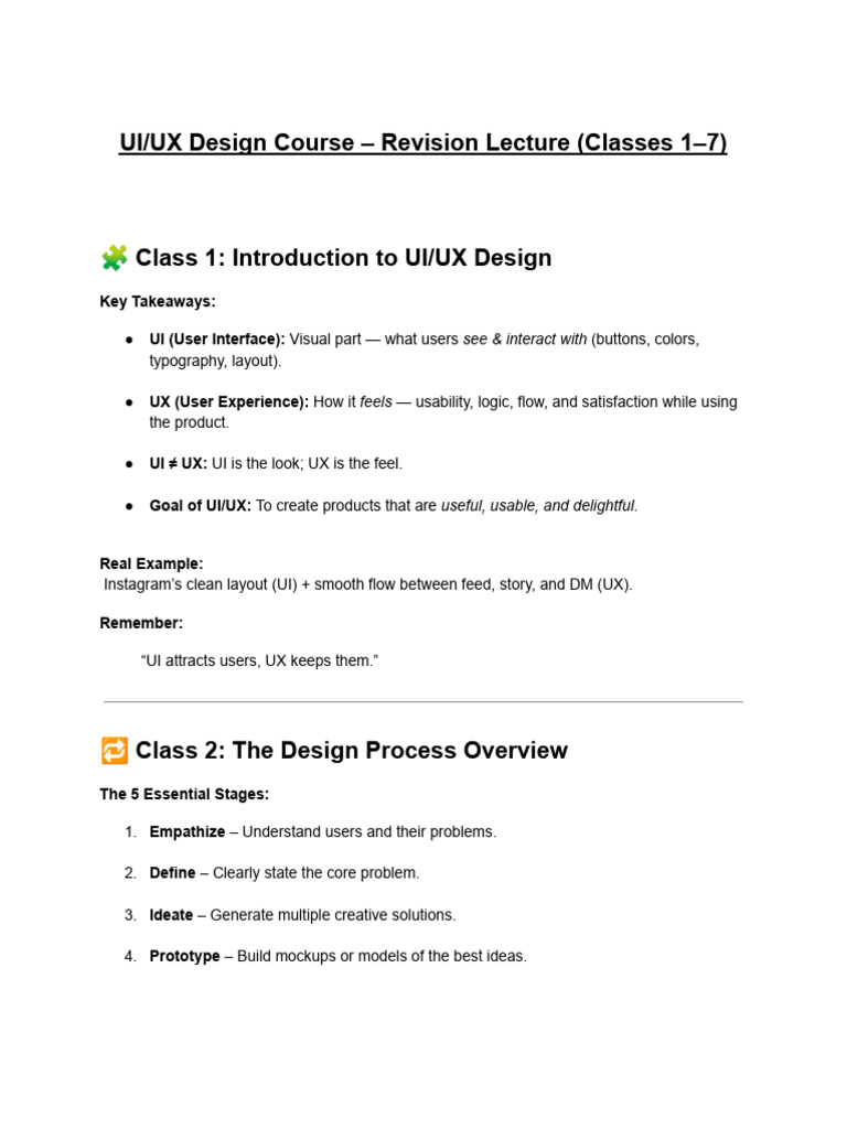 UI - UX Design Course - Revision Lecture (Classes 1-7) | PDF | Design ...