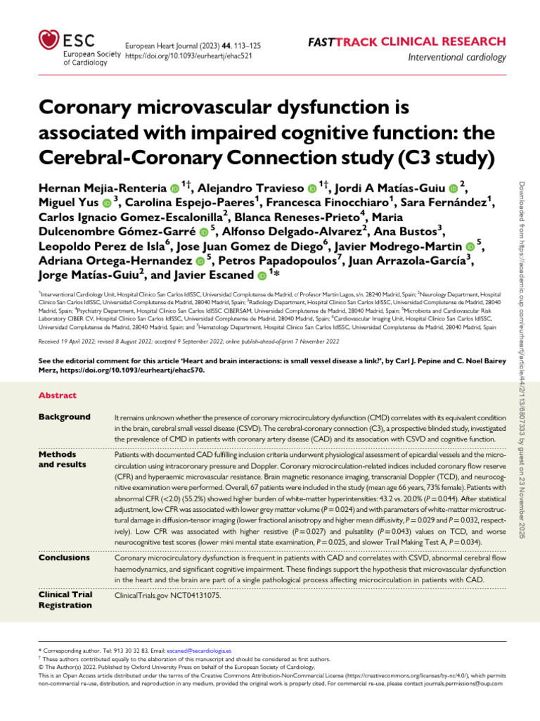 Coronary Microvascular Dysfunction Is Associated With Impaired ...