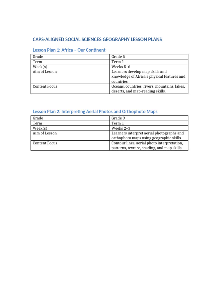 CAPS Aligned Lesson Plans | PDF