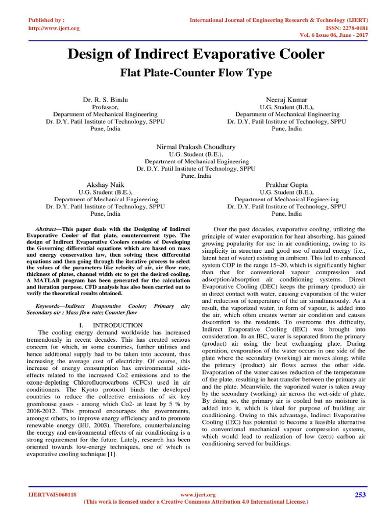 Design of Indirect Evaporative Cooler IJERTV6IS060118 | PDF