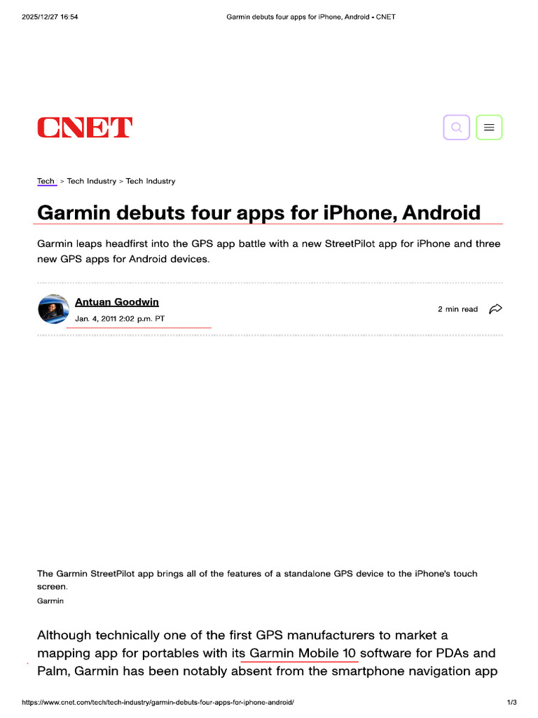 Garmin Debuts Four Apps For Iphone, Android - CNET | PDF
