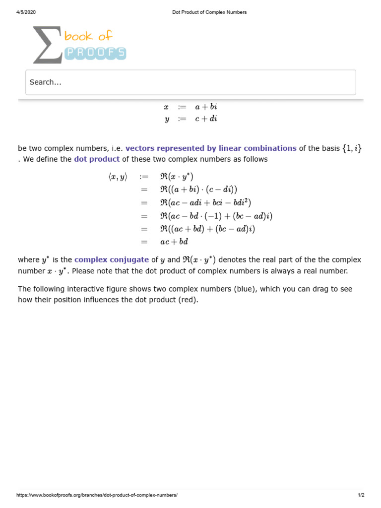 Dot Product of Complex Numbers | PDF | Complex Number | Functions And ...