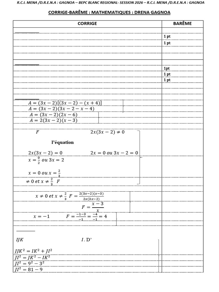 Maths-Cor&bar-Bepc 2026 | PDF | Mathématiques | Géométrie euclidienne