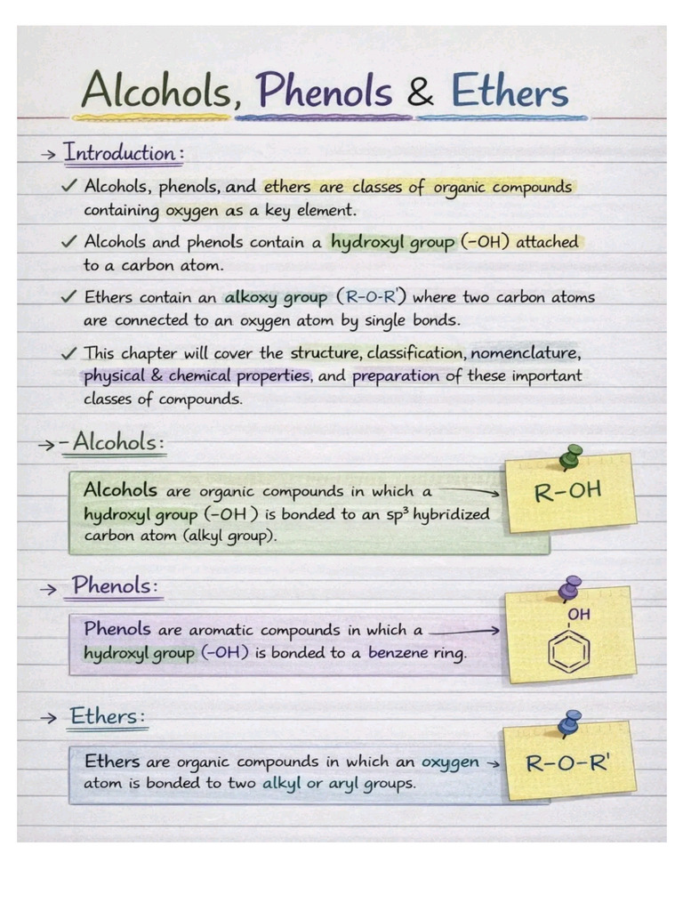 Alcohols Phenols and Ethers Chemistry Class 12th | PDF
