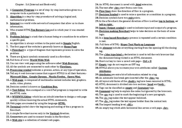 IT Ch5 6 Worksheet With Answer | PDF | Html | World Wide Web