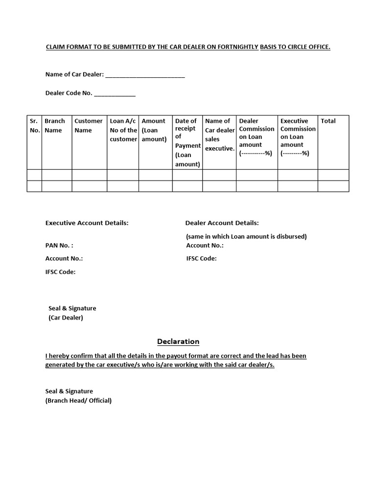 Car Payout Format New | PDF