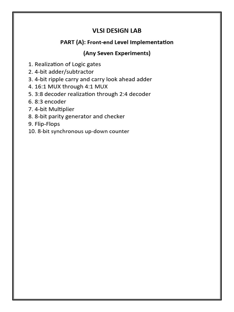 Vlsi Design Lab Fe | PDF | Computer Engineering | Digital Electronics