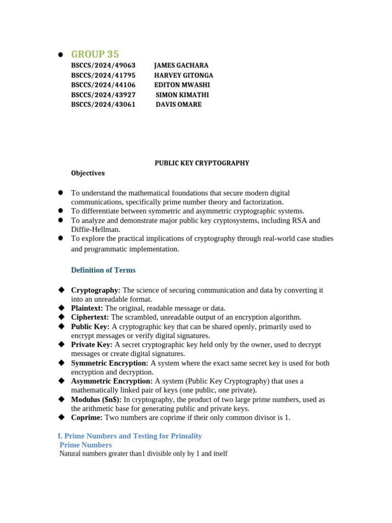 Public Key Cryptography (GRP 35) | PDF | Cryptography | Prime Number
