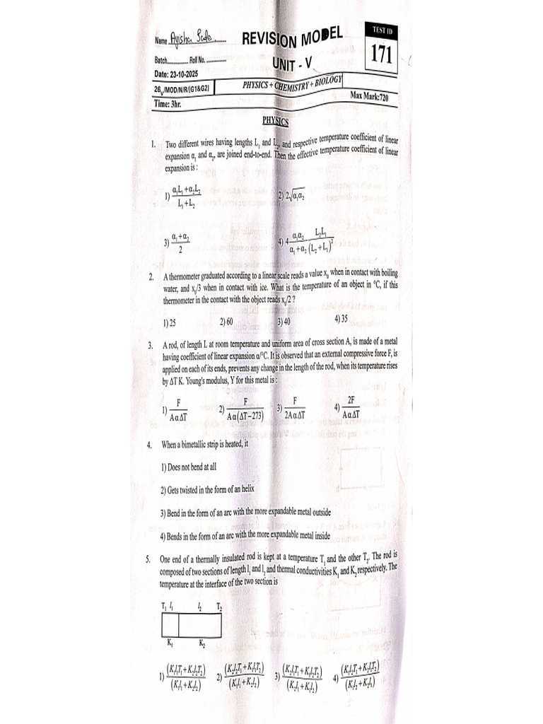 Revision Model Unit - 5 Question Paper & Ans Key | PDF