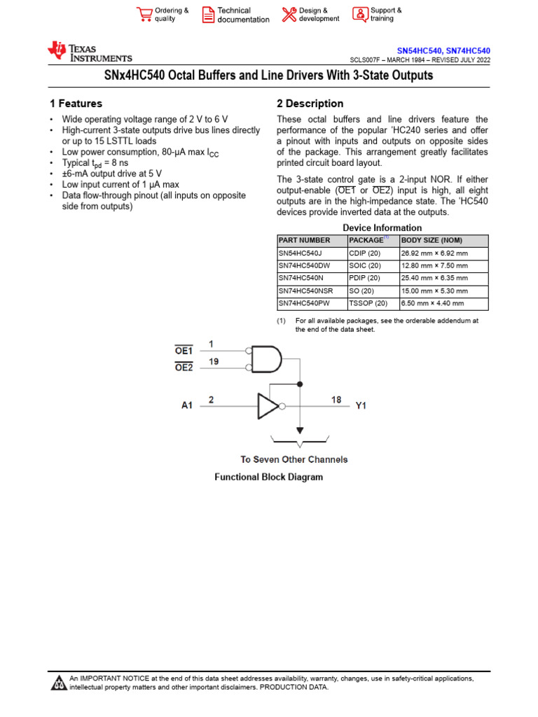 74HC540 - Inverting 3state Buffer | PDF | Electrical Engineering ...