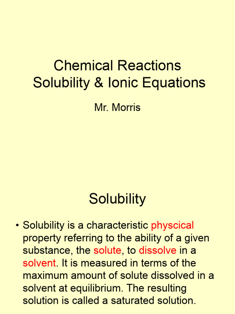 Chemical Reactions & Solubility Student Slides-Notes | PDF | Solubility ...