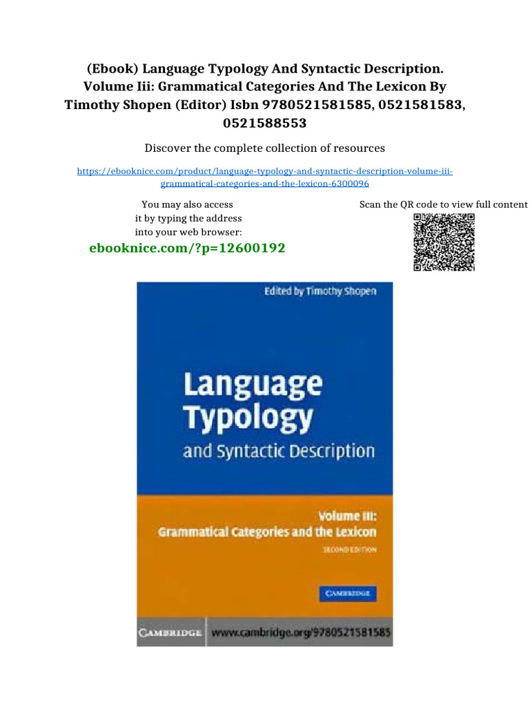 (Ebook) Language Typology and Syntactic Description. Volume III ...