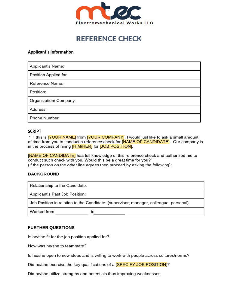 Reference Check Format Ready | PDF