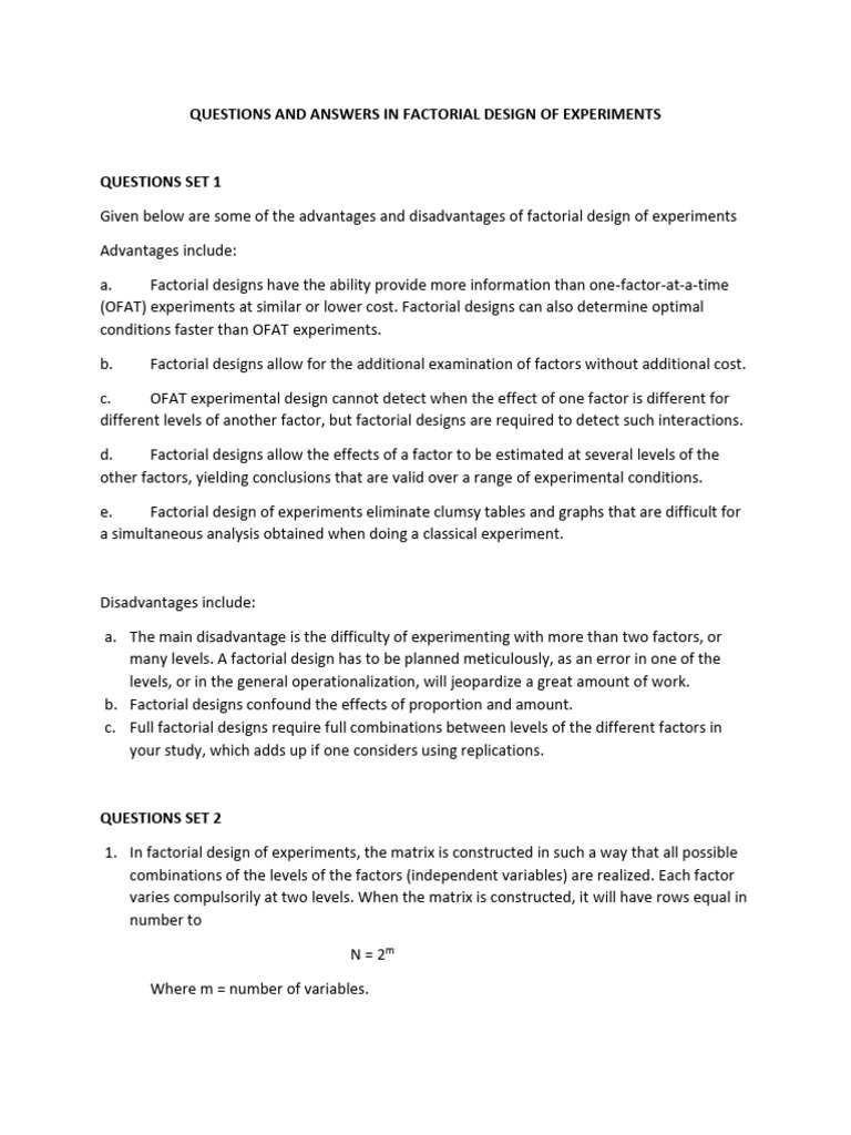 Questions and Answers in Factorial Design of Experiments | PDF ...