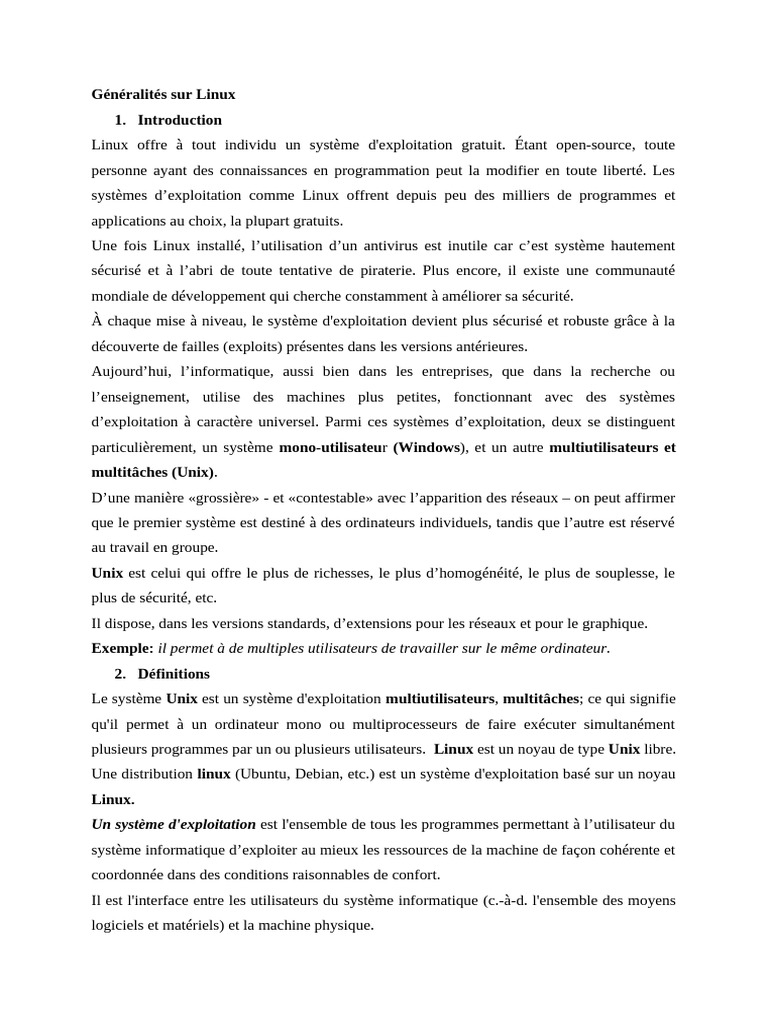 Cours-1 Linux | PDF | Linux | Distribution Linux