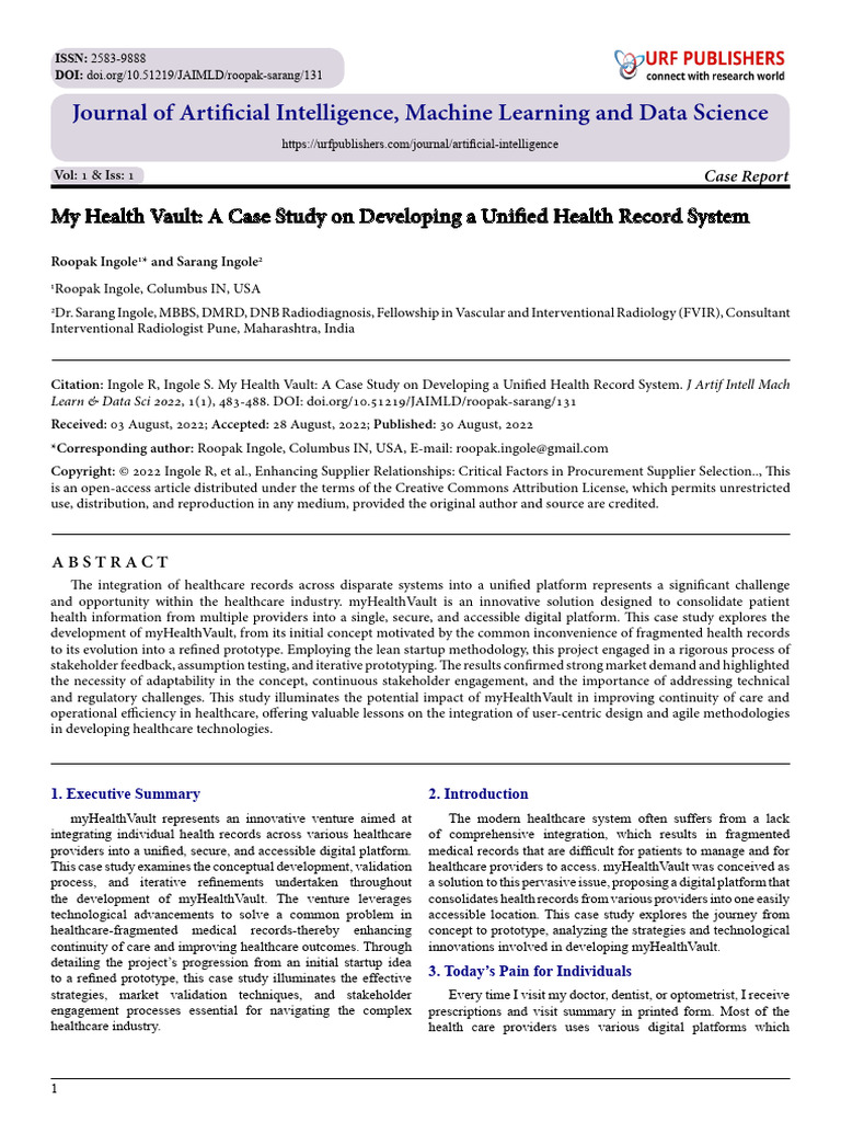 My Health Vault: A Case Study On Developing A Unified Health Record ...