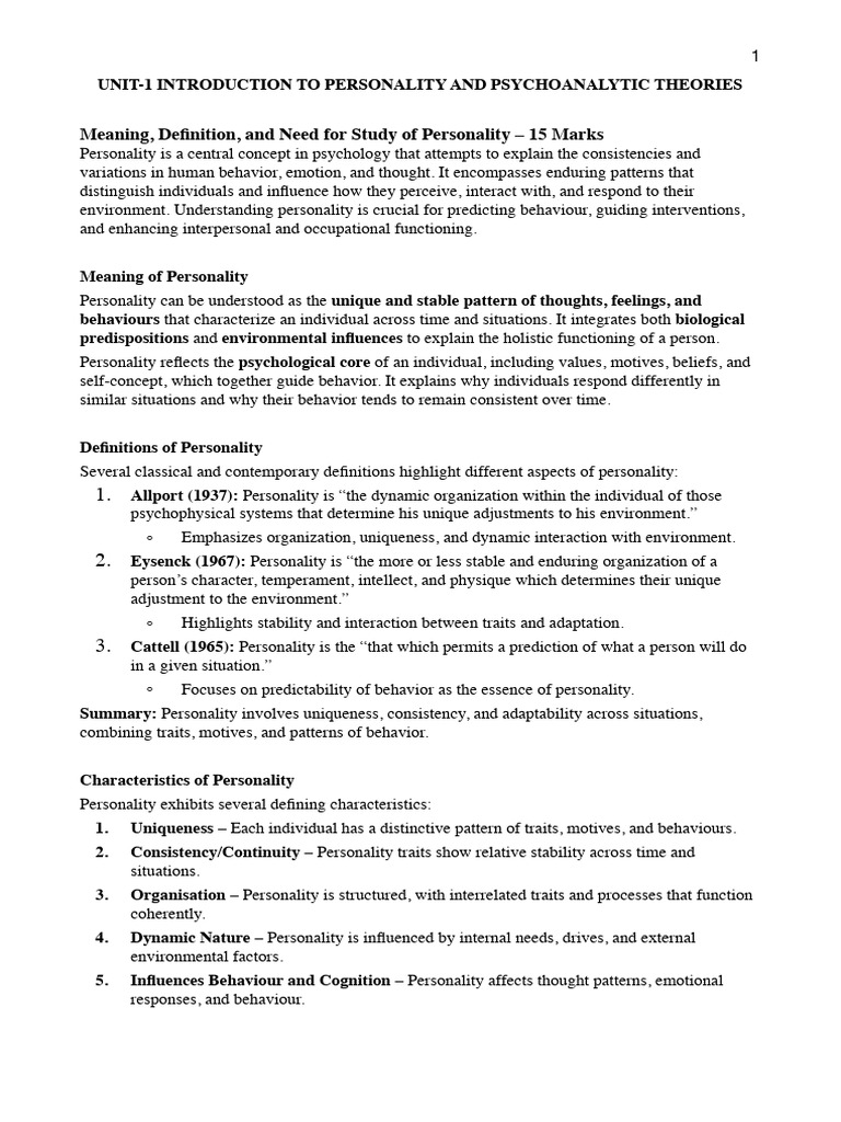 PersonalityTheories Notes | PDF | Sigmund Freud | Psychoanalysis