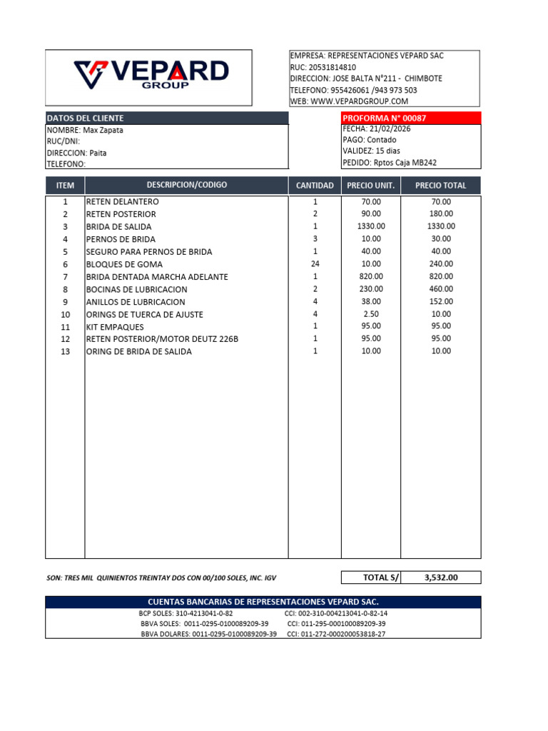 Vepard Group Proforma Max Zapata | PDF