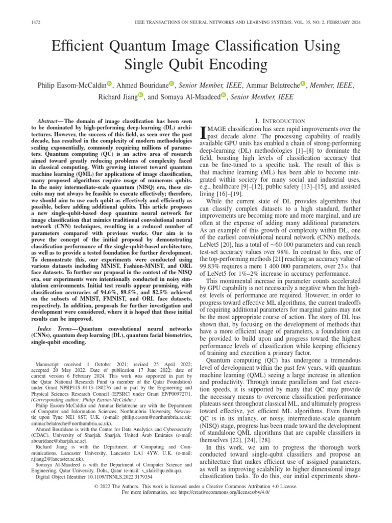 Efficient Quantum Image Classification Using Single Qubit Encoding ...