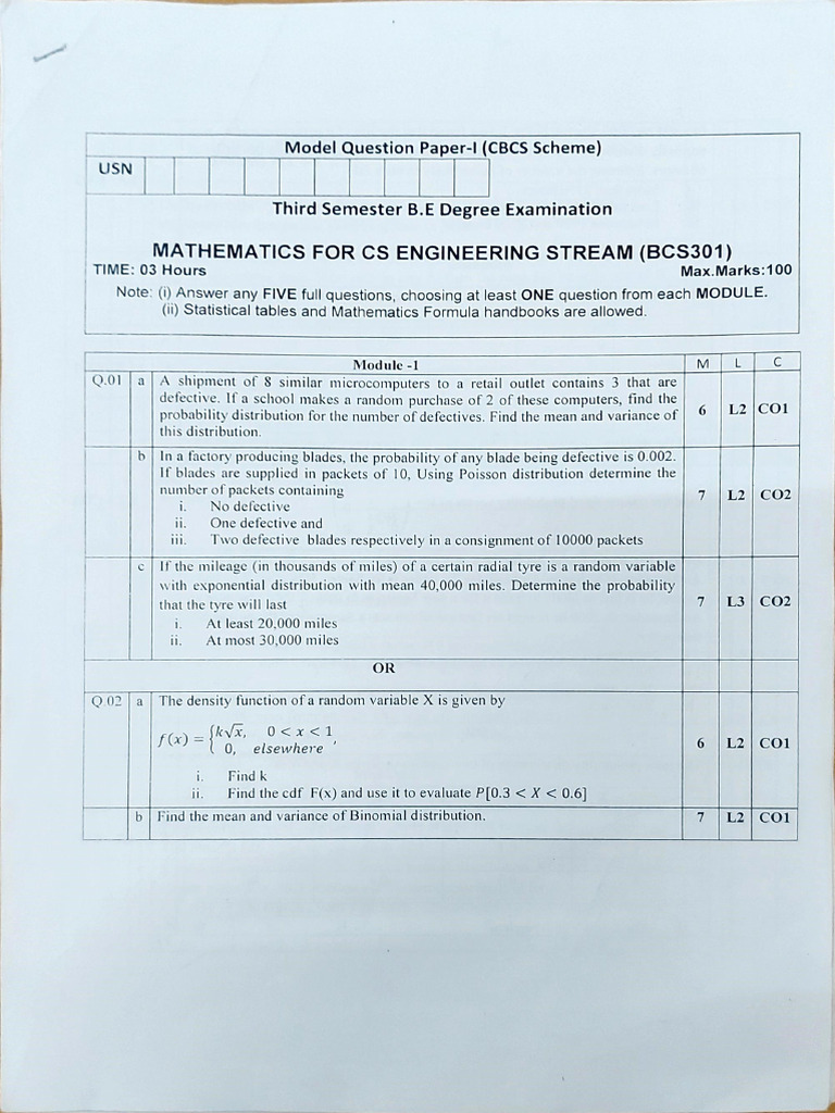 BCS301 Questions Paper 5 9 | PDF | Statistics | Probability And Statistics