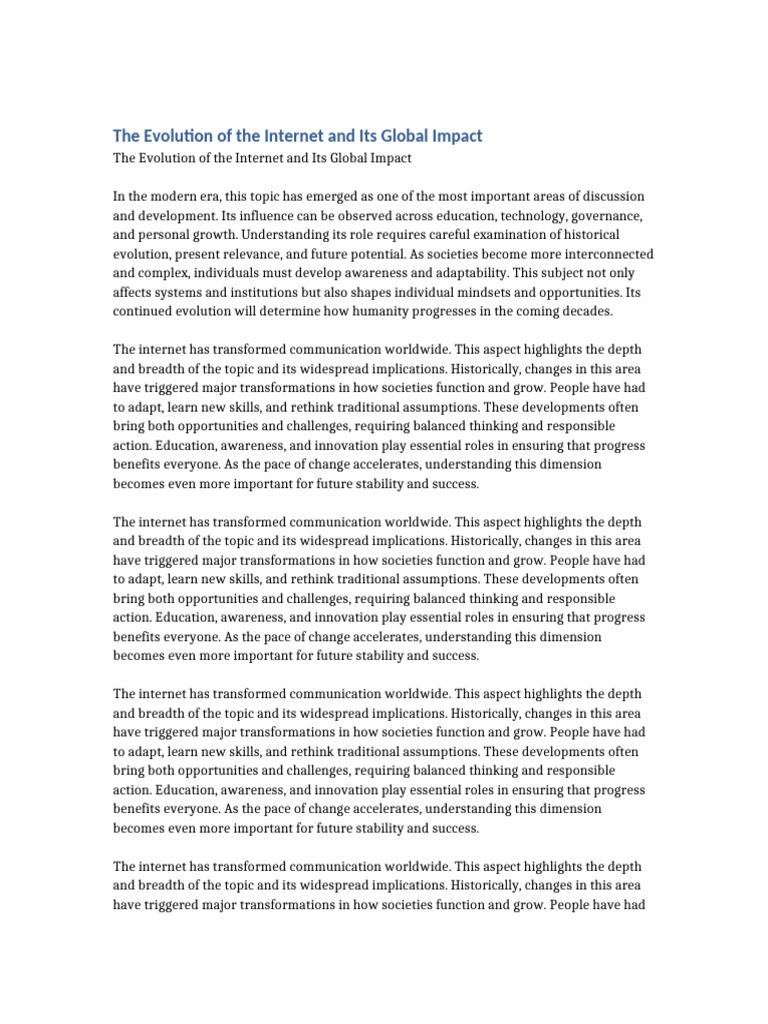 The Evolution of The Internet and Its Global Impact | PDF | Innovation ...