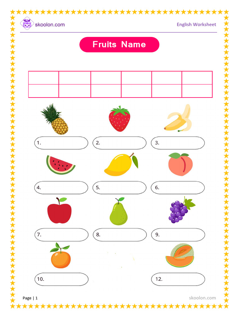 G1 English Fruits Name 344 | PDF