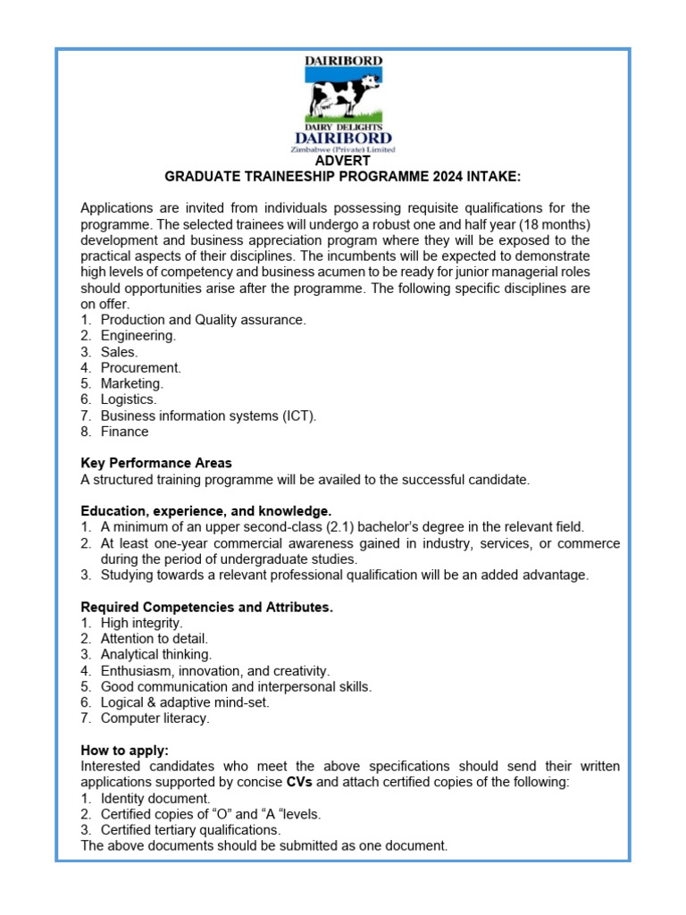 Graduate Traineeship Program, Dairibord - 1 | PDF