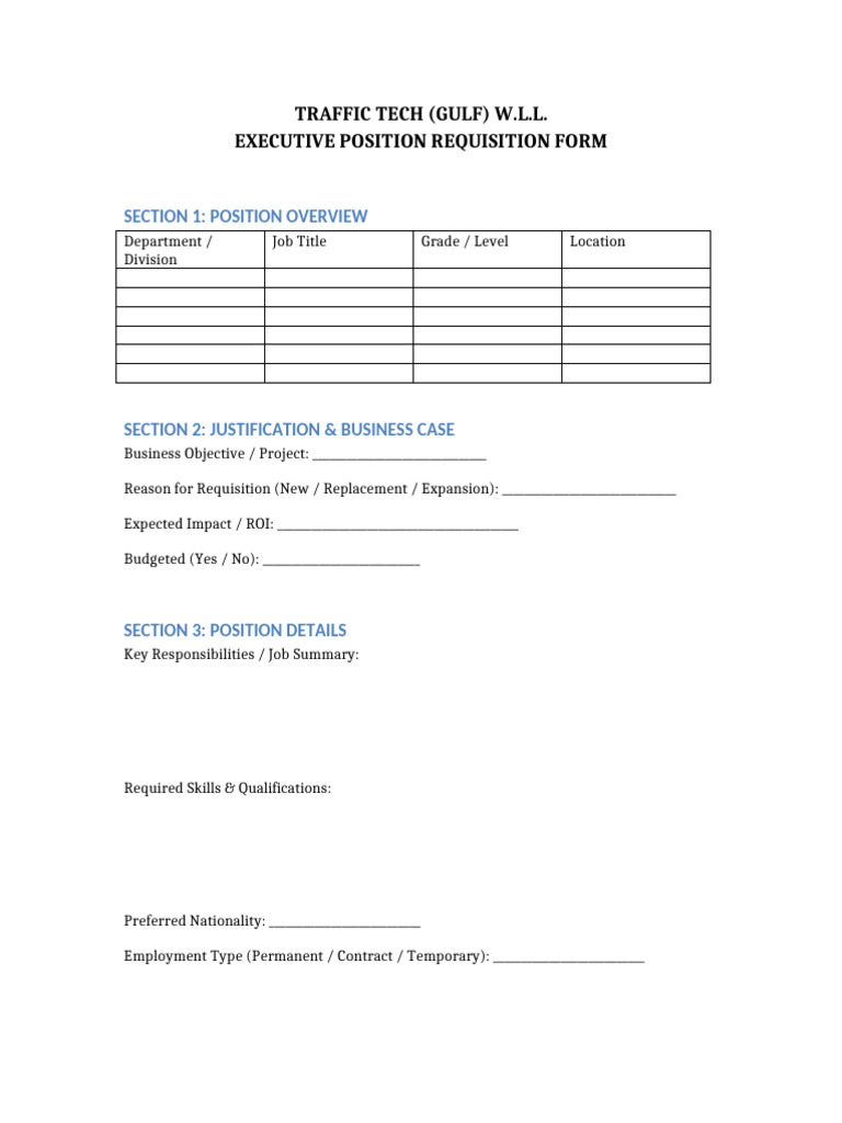 Executive Position Requisition Form TTG | PDF