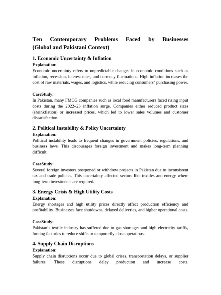 Ten Contemporary Problems Faced by Businesses | PDF | Inflation | Taxes