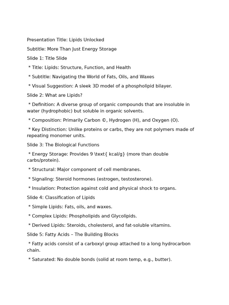 Presentation For Lipids Biochemistry | PDF | Lipid | Cholesterol