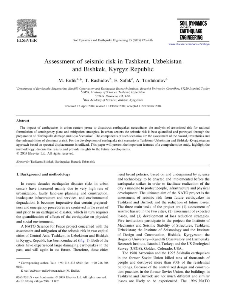 Assessment of Seismic Risk in Tashkent U | PDF | Earthquakes | Moment ...