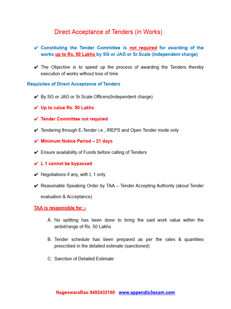 Direct Acceptance of Tenders | PDF