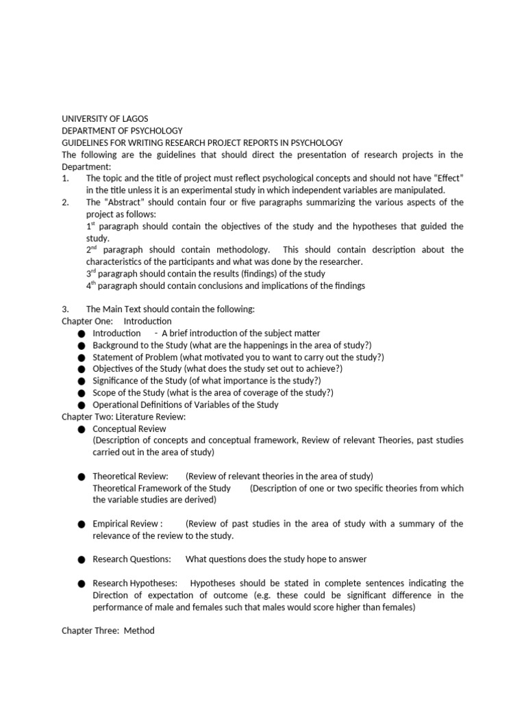 Guidelines For Writing Research Project Reports in Psychology | PDF ...