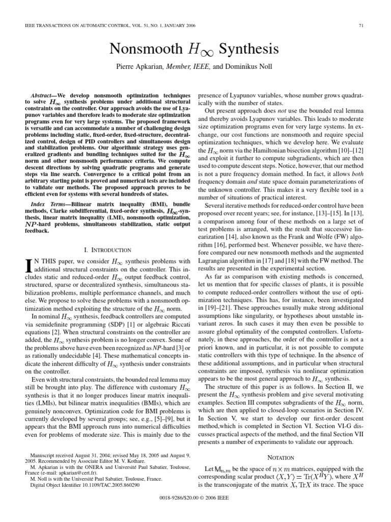 Nonsmooth H Synthesis | PDF | Control Theory | Matrix (Mathematics)