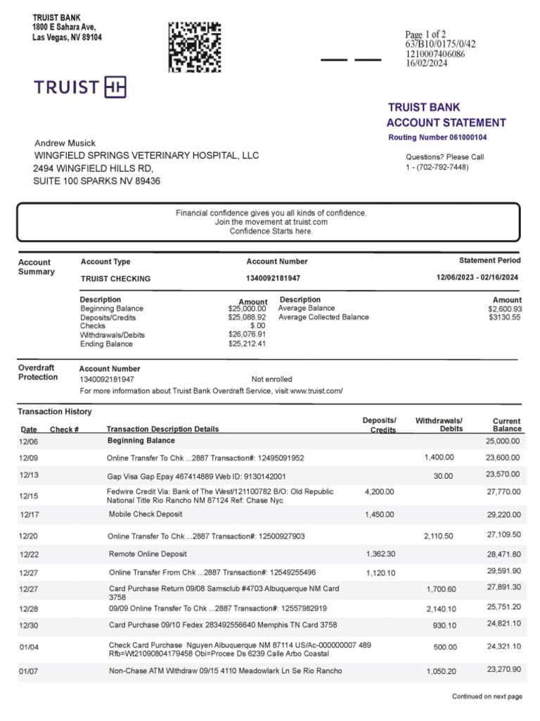 Truist Bank Statement 1 | PDF