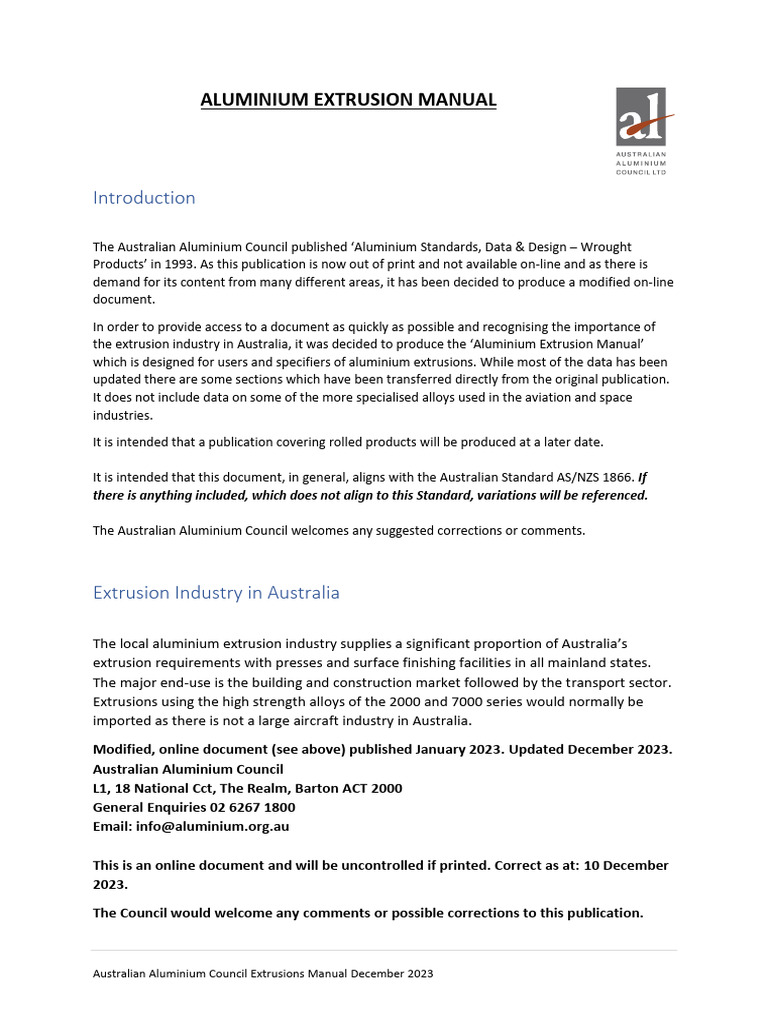 Aluminium Extrusion Manual Dec23 1 | PDF | Extrusion | Heat Treating
