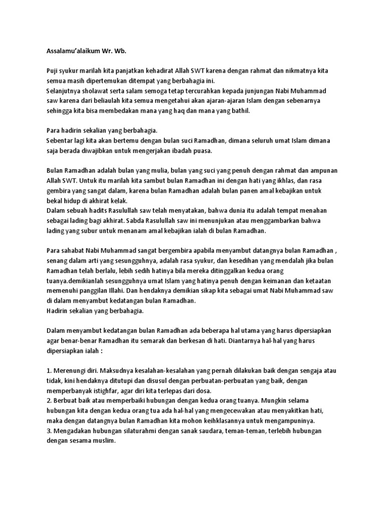 Pidato Mnyambut Ramadhan