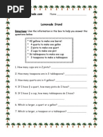 3rd Grade - Liquid Measurement Worksheet