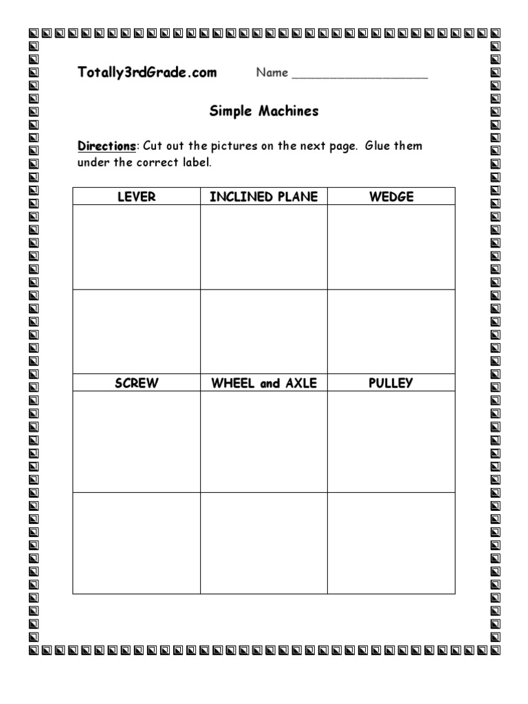 3rd Grade | Simple Machines Worksheet | Machines | Equipment