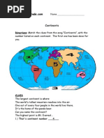 3rd Grade - Continents Worksheet