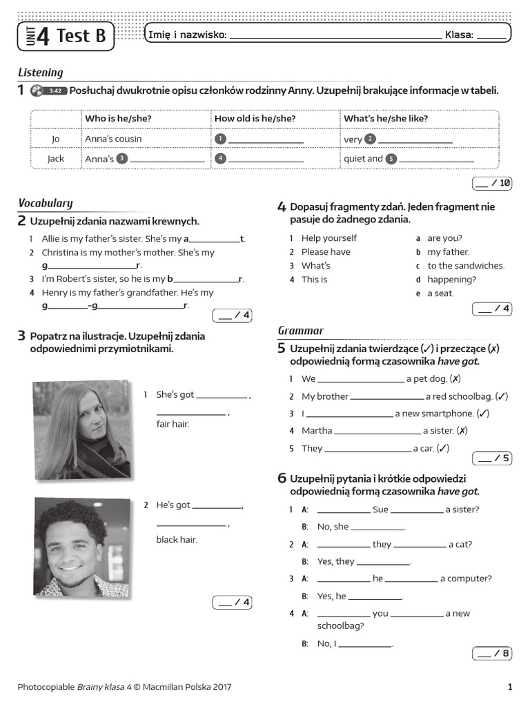 Klasa 4 Unit 4 Test B | PDF