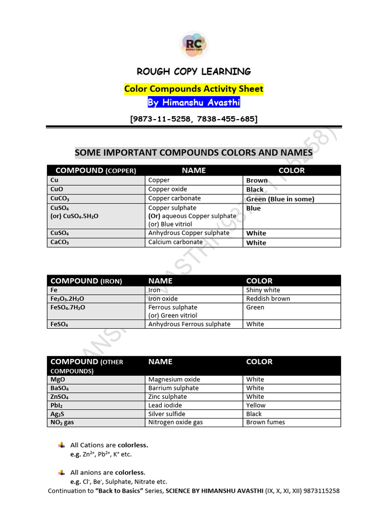 Color Compounds Class 10th Black and White | PDF | Oxide | Sulfate