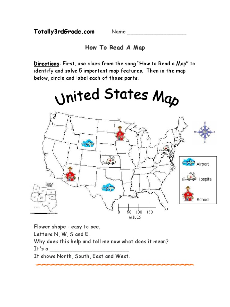 3rd Grade | How to Read a Map Worksheet | Map | Mathematics