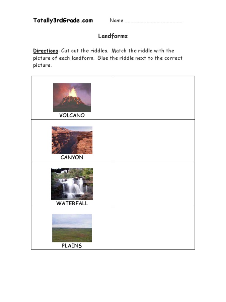 3rd grade landforms worksheet volcano mountains