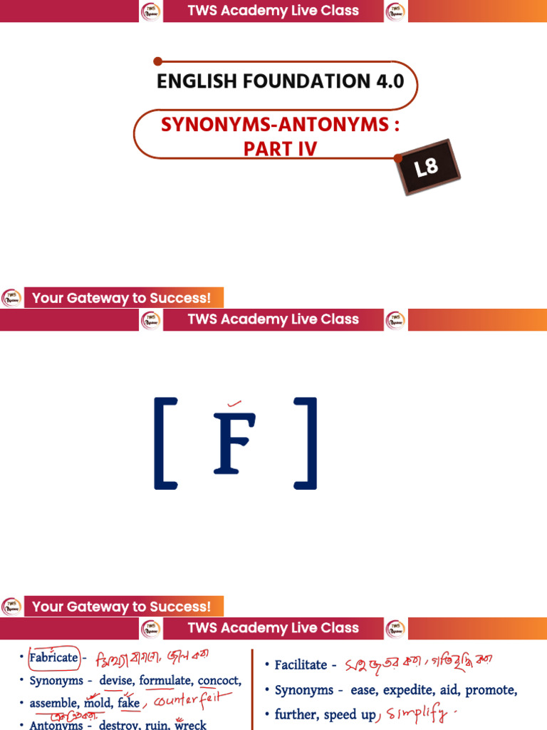L8 - Synonyms & Antonyms - Part - IV by Mizan Sir | PDF