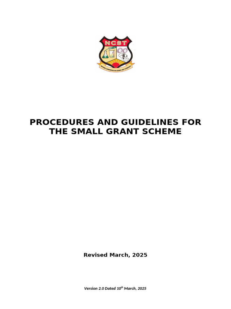 NCST Small Grant Scheme Guidelines Revised March 2025 | PDF | Open ...