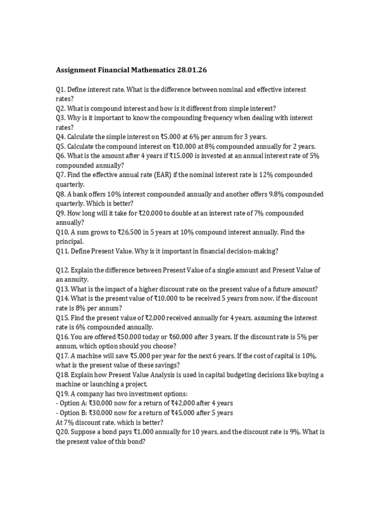 Financial Mathematics Assignment 1 (28.01.26) | PDF | Present Value ...
