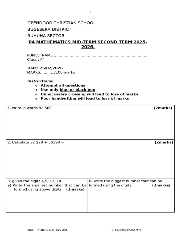 p4 MTC Midterm II 2025-2026 | PDF | Litre | Discrete Mathematics