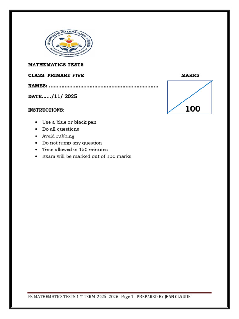Maths p5 Test5 PDF | PDF | Arithmetic | Mathematics